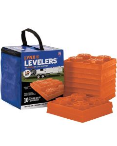 Leveling Block; Use To Level RV While Parked; Interlocking Blocks; 8-1/2 Inch Length x 8-1/2 Inch Width x 1 Inch Height; Set Of 10; With Nylon Storage Bag
