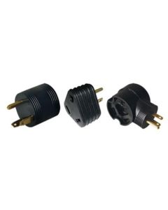 Power Cord Adapter; For Connecting RV Power Inlet To Standard Power Source; RV Plug; Reverse Type; Round Shape; 30 Amp Male To 15 Amp Female; Non Locking; Without Lighted Ends; Without Handle
