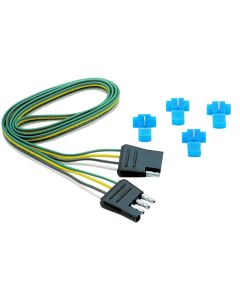 Trailer Wiring Connector; Vehicle Side To Trailer Side; 4-Way Flat; 18 Inch Lead Wire Length; Includes 4 Wire Taps
