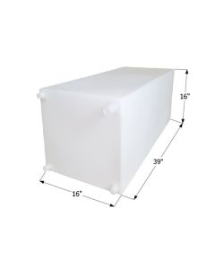 Fresh Water Tank; 40 Gallon Capacity; Roto Molded; 39 Inch Length x 16 Inch Width x 16 Inch Height; With Three 1/2 Inch Female Pipe Thread Corner Fittings And One 1-1/4 Inch Fill Fitting
