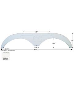 Fender Skirt; Tandem Axle; Fits Various Forest River Brands Including Cedar Creek; 67-1/2 Inch Length x 15 Inch Height; Polar White; ABS Plastic; Tandem; Single; Use Measurements To Determine Proper Fitment Before Ordering
