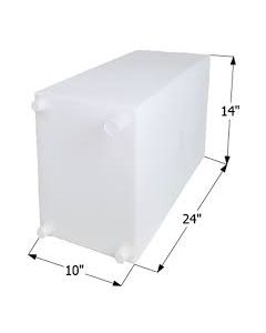 Fresh Water Tank; 15 Gallon Capacity; Roto Molded; With Three 1/2 Inch Female Pipe Thread Corner Fittings And One 1-1/4 Inch Fill Fitting
