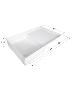 Shower Pan; SP400; Rectangle; 35 Inch Length x 21 Inch Width x 7-1/2 Inch Height; With Ready To Drill Drain; Polar White; ABS Plastic; Single; With Stepped Pan For Installation Of Toilet Holding Tank
