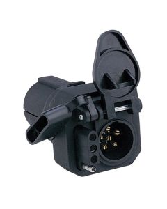 Trailer Wiring Connector Adapter; 7-Way Blade To 6-Way Pin And 4 Flat Center Pin Auxiliary; With Dust Cover And Universal Center Pin
