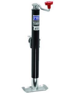 Trailer Tongue Jack; Topwind; Manual Trailer Jack - Tubular Swivel; 5000 Pound Capacity; 14.7 To 29.7 Inch High; Painted; Black; Steel; Weld-On With Footplate/ Mating Mount/ Pull Pin
