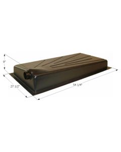 Waste Holding Tank; HT704-ED; Can Be Used For Black Or Gray Water; 32 Gallon Capacity; 54-1/4 Inch Length x 27-1/2 Inch Width x 9 Inch Height; 3 Inch Diameter Spigot Fitting; With 1-1/4 Inch Solvent Welded Mounting Flange; ABS Plastic; With 4 Level Sensor