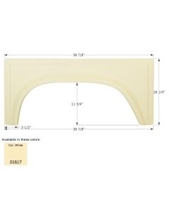 Fender Skirt; Single Axle; Universal Replacement To Fit By Dimension; 39-7/8 Inch Length x 18-1/4 Inch Height; Colonial White; ABS Plastic; Covers Single Wheel; Single; Use Measurements To Determine Proper Fitment Before Ordering
