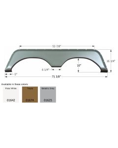 Fender Skirt; Fits Various Jayco Brands Including Eagle/ Jay Flight/ Jay Flight G2/ Jay Flight Bungalow/ Qwest/ Octane ZX/ Recon ZX/ Designer; 71-3/8 Inch Length x 16-3/4 Inch Height; Polar White; ABS Plastic; Tandem; Single; Use Measurements To Determine