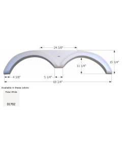 Fender Skirt; Tandem Axle; Fits Various Jayco Brands Including Designer Series; 69-3/4 Inch Length x 15-3/4 Inch Height; Polar White; ABS Plastic; Tandem; Single; Use Measurements To Determine Proper Fitment Before Ordering

