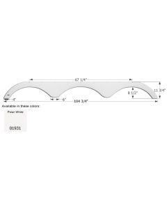 Fender Skirt; Triple Axle; Fits Various Heartland Brands Including Cyclone/ Big Country/ Bighorn/ Heartland/ Landmark/ Razor/ Sundance/ Trail Runner; 104-3/4 Inch Length x 11-3/4 Inch Height; Polar White; ABS Plastic; Triple; Single; Use Measurements To D