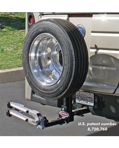 Spare Tire Carrier; Mounts On 2 Inch Receiver and Retains a 2 Inch Receiver; For 16 Inch/ 16-1/2 Inch/ 19-1/2 Inch/ 22-1/2 Inch And 24 Inch Wheels; Universal Fit; Powder Coated; 10000 Pound Maximum Capacity; 400 Pound Maximum Tongue Weight
