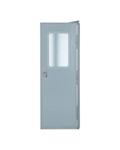 Entry Door; Square Door; 24 Inch Width x 68 Inch Height; Right Side Hinges; Keyed Entry; Polar White With Pebble Finish; With White Handle and Hardware; With 12 Inch x 21 Inch Fixed Window With Obscure Glass and White Frame; 3 Inch Vertical Backing; With 