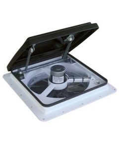 Roof Vent; MaxxFan® Plus; Remote Control Powered Opening; For 14 Inch x 14 Inch Vent; With Fan; Smoke; With Thermostat/ Hand Held Remote Control/ Mounting Hardware