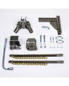 Weight Distribution Hitch; SwayPro; 1500 Pound Gross Tongue Weight; Fits 2 Inch Reciever; With Spring Bars/ Automatic Latching Tongue Brackets/ 9 Hole Adjustable Shank/ Hitch Head/ Chains/ Assembly Hardware; Standard Coupler; Clamp-On Latch
