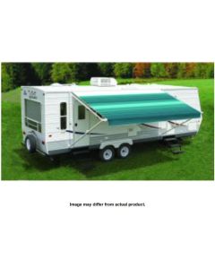 Awning; Fiesta; Patio Awning; Spring Assisted; 17 Foot Length x 8 Foot Extension; Ocean Blue Dune Stripe; Vinyl; White Weather Cover; White Casting; Adjustable Pitch; Required Arms Must Be Purchased Separately
