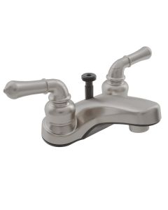 Faucet; Classical Series; Used For Lavatory; Single Piece 4 Inch Deck Mount With Shower Diverter; 2 Teapot Classical Handle; Brushed Satin Nickel Plated/ Plastic; 2 Hole Application; Washerless Valve
