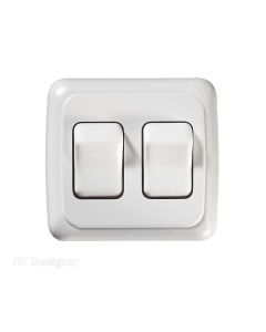 Contoured Wall Switch, White, Double, On/Off - SPST - Cut-Out 1-5/8"H x 2-7/16"W - Inc. Switch, Base & Bezel
