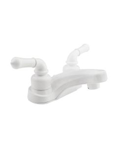 Faucet; Classical Series; Used For Lavatory; Single Piece 4 Inch Deck Mount; 2 Teapot Classical Handle; White/ Plastic; 2 Hole Application; Washerless Cartridge Valve
