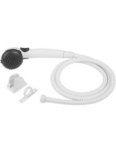 Shower Head; Hand-Held With 60 Inch Stainless Steel Hose; Single Spray Function; White; With Water Saving Trickle Switch/ Mounting Bracket/ Hose Ring
