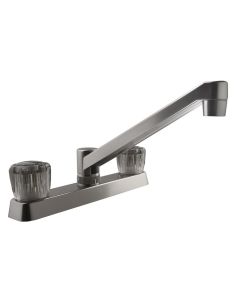 Faucet; Used For Kitchen; Single Piece 8 Inch Deck Mount; 2 Smoked Acrylic Knob Handle; Brushed Satin Nickel Plated/ Plastic; 2 Hole Application; Washerless Cartridge Valve
