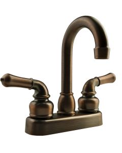Faucet; Classical Series; Used For Bar; Single Piece 4 Inch Bar Deck Mount; 6 Inch Hi-Arc Spout; 2 Teapot Classical Handle; Oil Rubbed Bronze Coated/ Plastic Body/ Brass Spout; 2 Hole Application; Washerless Cartridge Valve
