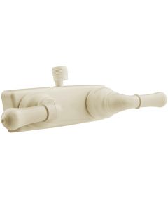 Shower Control Valve; Classical Series; 2 Valve; Single Piece Wall Mount; Washerless Cartridge Valve; 4 Inch Center Distance; 2 Hole Application; Lever Classical Handle; Bisque Parchment; Plastic; With Vacuum Breaker Hose Connection
