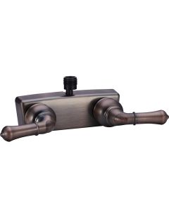 Shower Control Valve; Classical Series; 2 Valve; Single Piece Wall Mount; Washerless Cartridge Valve; 4 Inch Center Distance; 2 Hole Application; Lever Classical Handle; Oil Rubbed Bronze Coated; Plastic; With Vacuum Breaker Hose Connection
