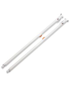 Awning Arm; Fiesta HD; For Fiesta Patio Awnings; For Coaches w/Straight Side; Manual; 68 Inch to 81 Inch Awning Rail To Floorline; White Arms/ Castings; Adjustable Pitch; Stainless Steel; With Bright Orange Travel Locks and Canopy Clamps; Full Set
