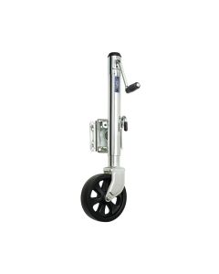 Trailer Tongue Jack; Manual Round Sidewind Swivel Jack; 1500 Pound Lift Capacity; 10 Inch Travel; 13 Inch Retracted x 23 Inch Extended Height; 12.4 Inch Clearance; Bolt-On Mount; Zinc Plated; Clear; Steel; With Mounting Hardware
