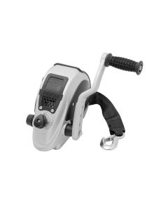 Trailer Boat Winch; F2 ®; Single Speed; Hand Operated; 2000 Pound Pull Capacity; 2 Inch x 20 Foot Strap; Dual Gear Drive; Aluminum Frame And Handle; 4 Position Handle; With Mounting Hardware/ Hook
