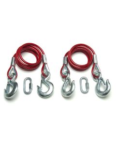 Trailer Safety Cable; 10000 Pound Rated; 80 Inch Length; Galvanized Steel; With Double Snap Hook Coiled; Set Of 2
