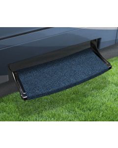 Entry Step Rug; Outrigger ® Radius XT; Fits Curved RV Steps; 22 Inch Width; Atlantic Blue; Micro-Ribbed Textured; With Springs And Hook And Loop Fastening Strips Fitting Manual And Electric Steps 8 Inch To 10 Inch Deep
