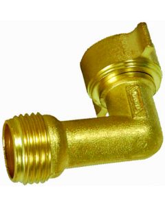 Fresh Water Hose Connector; 90 Degree Elbow With Gripper; Fits Standard Garden Hose Female Coupling; Brass; Without Shut Off Valve; With English/ French Language Packaging; Complies With CA and VT Regulations For Brass Content
