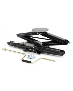 Leveling Jack; Use To Level Motorhome/ Travel Trailer or Camper While Parked; Manual; 6000 Pound Capacity; 30 Inch Lift Height; Scissor Type; Steel; Set of 2; With Mounting Hardware and Crank Handle
