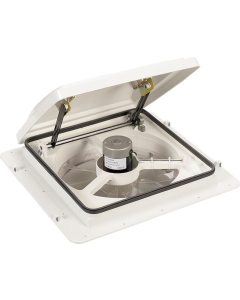 Roof Vent; MaxxFan® Plus; Manual Opening; For 14 Inch x 14 Inch Vent; With Fan; White; With Thermostat/ Controls At Ceiling/ Mounting Hardware