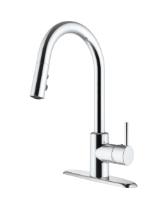 Faucet, Single Lever Pull-Down, High Arc Spout, Bullet Style, Metal, Brushed Nickel

