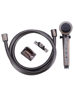 Shower Head; Hand-Held With 60 Inch Reinforced Vinyl Hose; Oil Rubbed Bronze Coated; Plastic; With Mounting Bracket And Hose Guide Ring/ Water Saving Trickle Valve Switch On Shower Head
