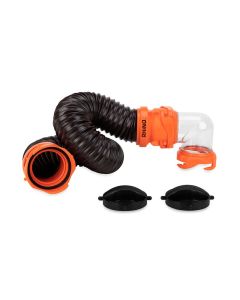 Sewer Hose; RhinoFLEX ™; Tote Tank Hose Kit; 3 Foot Length; 23 Mils Polyolefin Reinforced With Steel Wire; Black With Orange Fittings; With Hose/ Bayonet Fitting/ 90 Degree Tank Adapter and Caps
