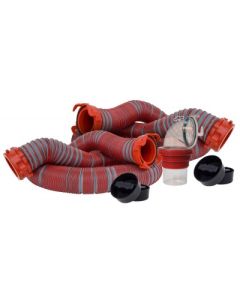 Sewer Hose; Viper ™; 20 Foot Length; 26 Mil TPE Material; Gray With Red Fittings; With Two 10 Foot Hoses/ Rotating Fittings/ Universal 90 Degree Sewer Adapter; Boxed
