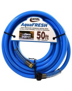 Fresh Water Hose; Aqua Fresh; Not Heated; 5/8 Inch Internal Diameter; 50 Foot Length; Suitable For Drinking Water; BPA/ Phthalate And Lead Free; Blue; With Hose Gripper and Pre-Installed Hose Saver On Both Ends
