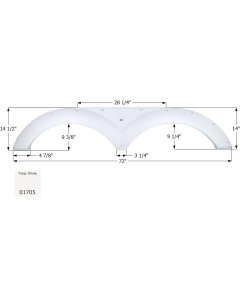 Fender Skirt; Tandem Axle; Fits Various Keystone Brands Including Challenger; 72 Inch Length x 14-1/4 Inch Height; Polar White; ABS Plastic; Tandem; Single; Use Measurements To Determine Proper Fitment Before Ordering

