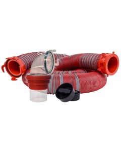 Sewer Hose; Viper ™; 15 Foot Length Hose; 26 Mil TPE Material; Gray With Red Fittings; With One 15 Foot Hose/ Rotating Fitting/ Universal 90 Degree Sewer Adapter; Boxed
