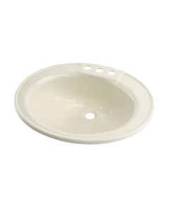 Sink; Better Bath; Oval Lavatory; 19-3/4 Inch x 16-5/8 Inch; Drop In/ Surface Mount; With 3 Hole Faucet Mount; Parchment; ABS
