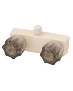 Shower Control Valve; 2 Valve; Single Piece; 4 Inch Center Distance; Knob Handle; Smoke Crystal Knob/ Biscuit Housing; Plastic; With Vacuum Breaker
