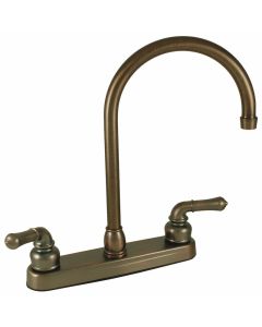 Faucet; Ultra Line; Used For Kitchen; Single Piece 8 Inch Deck-Mount; Gooseneck Spout; 2 Teapot Handle; Oil Rub Bronze Coated/ Plastic
