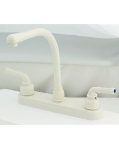 Faucet; Ultra Line; Used For Kitchen; Single Piece 8 Inch Deck-Mount; High-Rise Spout; 2 Teapot Handle; Biscuit/ Plastic
