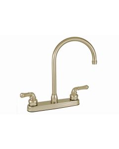 Faucet; Ultra Line; Used For Kitchen; Single Piece 8 Inch Deck-Mount; Gooseneck Spout; 2 Teapot Handle; Nickel Plated/ Plastic
