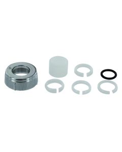 Faucet Spout Nut; Used For All Phoenix/ Catalina/ Utopia Faucet Spout; Tubular Style; Polished Chrome Plated; With O-Ring And Snap Ring; With Blister Package
