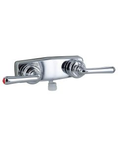 Shower Control Valve; 2 Valve; Single Piece Wall Mount; Plastic Compression Valve; 4 Inch Center Distance; 2 Hole Application; 2 Teapot Handle; Polished Chrome Plated; Plastic Underbody; With Vacuum Breaker To Attach Hand Held Shower Hose; With Individual
