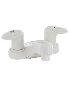 Bathroom Faucet, 4, 2 Lever, 1/4 Turn, Plastic, White, Box
